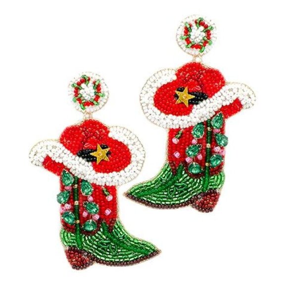 Christmas Cowboy Hat & Boots Earrings - Picture 1 of 1